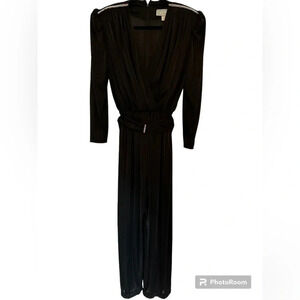 Vintage Filigree Black Long Sleeve Jumpsuit w/ Crystal Details Size 10